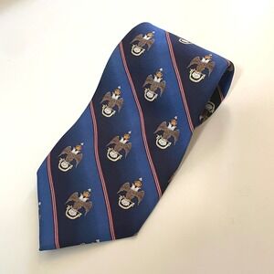 Scottish Rite Masons Double Headed Eagle Crown Tie Blue Red Stripes Silk USA